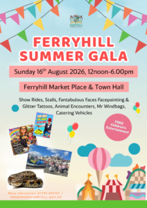 Ferryhill Summer Gala: 16 Aug 2026, 12–6pm, Market Place & Town Hall. Shows, rides, food, fun!.